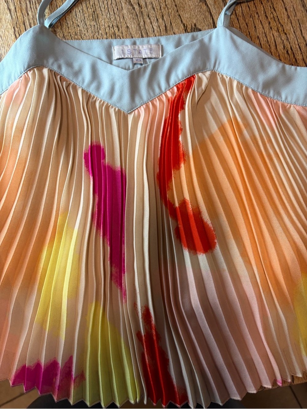 1.STATE Pleated Multicolor Dress with Light Blue Yoke - Picture 3 of 4